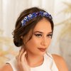 Formery Sparkly Blue Rhinestone Headband Pearl Flower Hairband Party Prom Wedding Handmade Crystal Beads Headpiece for Women and Girls