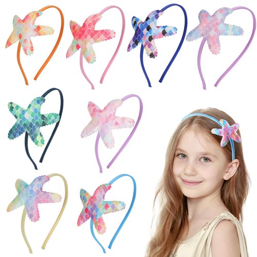 8pcs Starfish Headbands Laser Sea Star Hair Band Glitter Star Hair Hoop for Women Girls Toddler Head Wear Gifts Hair Accessories Birthday Wedding Pool Party Decoration