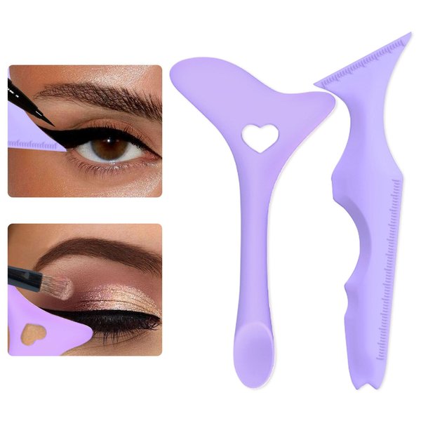 IDDFEVE 2Pcs Eyeliner Stencils, Silicone Winged Tip, Multifunctional Mascara Shield for Eyeshadow and Eyelashes, Professional &Quick Cat Eye Makeup Tool for Beginners (Purple)