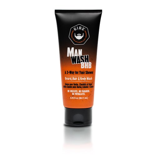 GIBS Grooming 3 in 1 Man Wash Body Wash for Men - Beard & Hair Moisturizing, & Cleansing Liquid Body Wash - Sulfate & Paraben Free - 3.25oz Travel Size