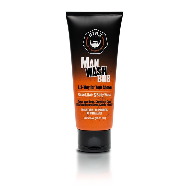 GIBS Grooming 3 in 1 Man Wash Body Wash for Men - Beard & Hair Moisturizing, & Cleansing Liquid Body Wash - Sulfate & Paraben Free - 3.25oz Travel Size