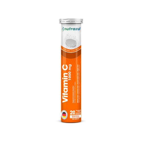 Nutrazul Vitamin C 1000mg Effervescent Tablets- Orange 20’s | 20 Days Supply | Gluten Free, Lactose Free, Sugar Free & Preservative Free | Maintains Immune Function