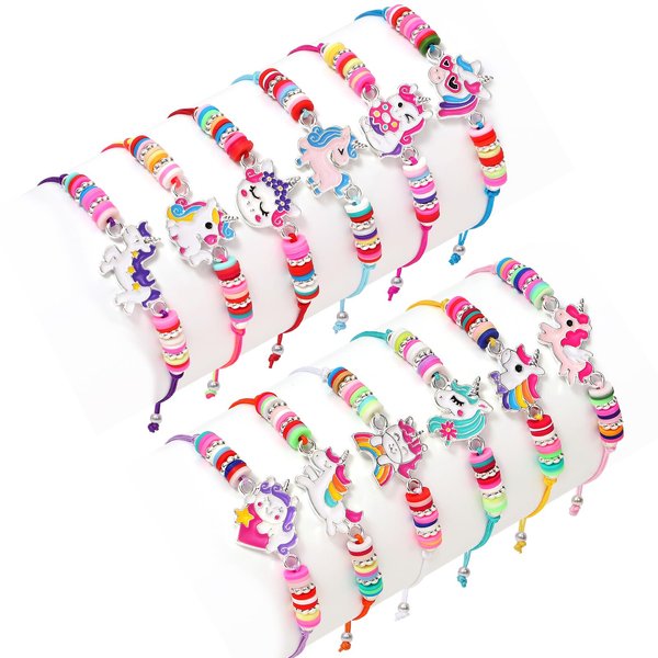 KELENO 12 Pcs Unicorn Girls Bracelet for Kids Jewelry Toddler Friendship Bracelets Adjustable Toy Gift Pretend Play Goodie Bag Classroom Reward Rainbow Unicorn Party Favors Supplies