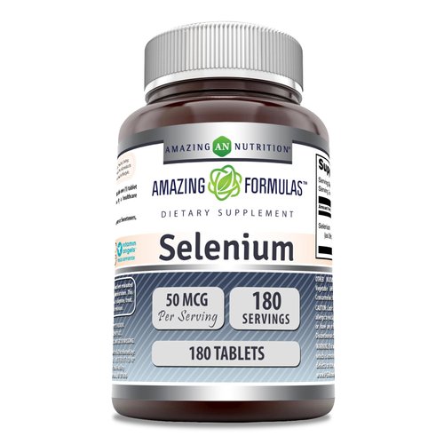 Amazing Formulas Selenium * 50mcg Natural Selenium Yeast * 180 Tablets (Non-GMO) Per Bottle * Promotes Cell Health, Immune Function, Cardiovascular Health and Healthy Thyroid Function and