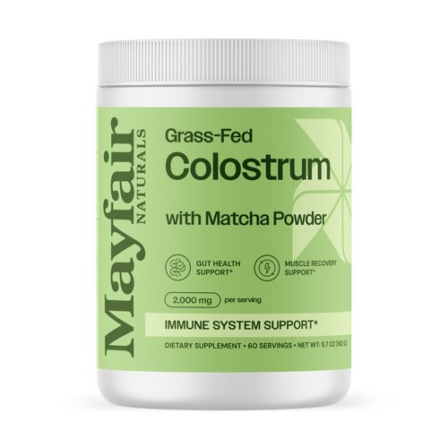 Mayfair Naturals Grass-Fed Bovine Colostrum Supplement with Matcha Green Tea Powder, for Kids & Adults, Immune System Support, Gut Health and Muscle Recovery, 60 Servings