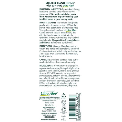Miracle of Aloe Miracle Hand Repair Cream 8 oz Healing Aloe Vera Lotion for Dry, Cracked Hands with 60% Ultra Aloe Gel - Moisturizes, Softens, and Repairs - Non-Greasy, Lightly Scented (2-Pack)
