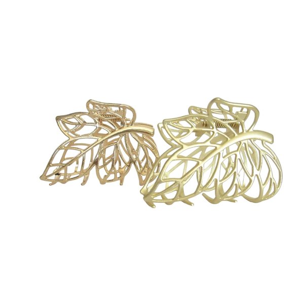 Generic Gold metal tree leaf leaves hair claw clip jaw clip (Primary color: Shiny gold), 1 Count (Pack of 1)