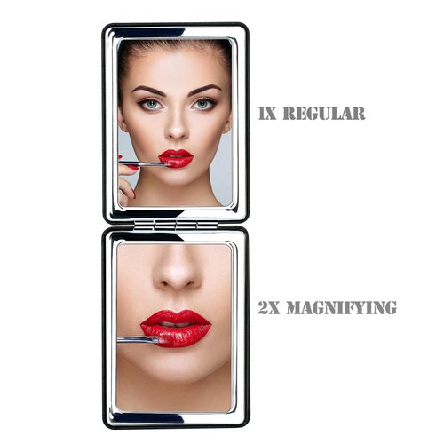 YTZJ Direct Compact Vanity Mirror for Men, Black, Travel Makeup Mirror for Handbag Pocket Wallet, Portable Double-Sided Magnifying Cosmetic Mirror for Daily, Work, Business