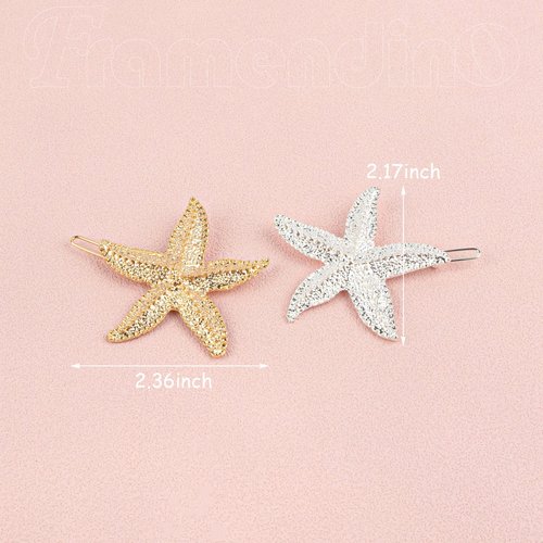 Framendino, 8 Pack Starfish Hair Clip Mermaid Hairpin Beach Sea Hair Pins for Girls Women Gold Silver