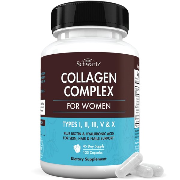 Multi Collagen Pills for Women (Types I II III V X) with Vitamin C Hyaluronic Acid Biotin Keratin Digestive Enzymes Grape Seed, Healthy Skin Hair Nails Supplement, 135 Collagen Peptides Capsules