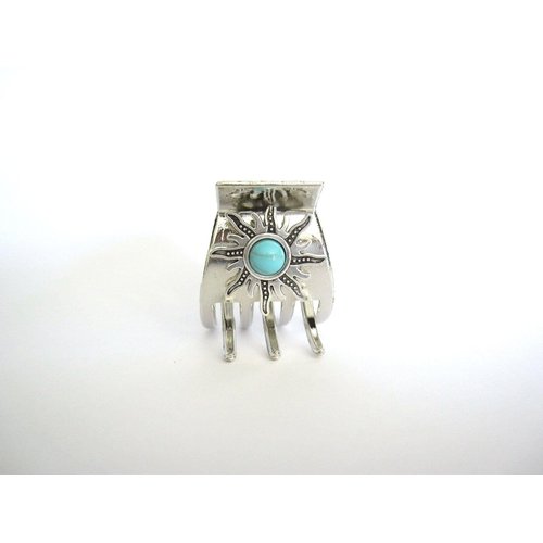 Generic Small/medium turquoise blue silver sun metal native tribal hair claw clip
