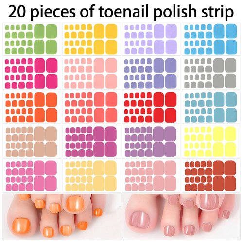 DANNEASY 20 Sheets Toe Nail Stickers Full Nail Wraps Solid Color Toenail Polish Strips Self Adhesive Toes Nail Polish Stickers Gel Nail Strips Manicure Sticker with Nail File, Cuticle Stick