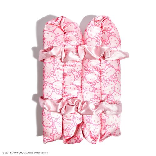 Hello Kitty x Kitsch Satin Heatless Curling Set XL - Jumbo Overnight Hair Curlers to Sleep in, Heatless Curling Rod Headband, No Heat Soft Curlers, Hair Rollers for Overnight Curls - Pink Kitty Faces
