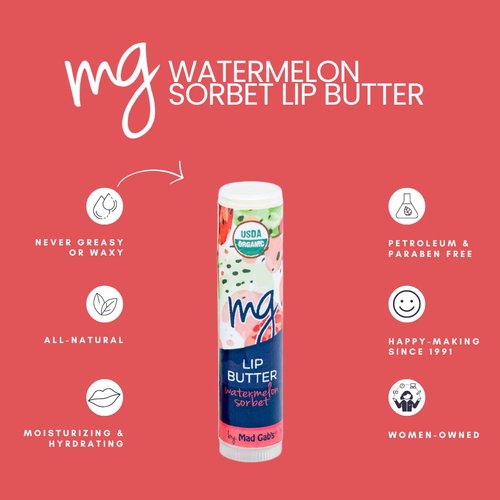 Mad Gab's MG Signature Watermelon Sorbet Lip Butter (3 Pack) | Natural & Organic | Hydrating, Shea Butter