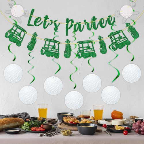 SparkDot Golf Party Decorations, Pre-assembled Let's Partee Golf Banner, Golf Ball Hanging Swirls, Golf Birthday Party Decor, Golfing Party Decor, Golf Themed Party Supplies