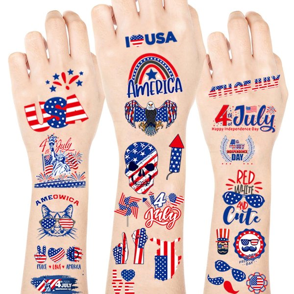 4th of July Temporary Tattoo 10 Sheet Unique Images Independence Day Tattoo Stickers American Flag Eagles Hat Balloons Design Tattoos Memorial Day Body Face Art Sticker Supplies
