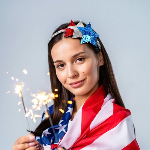 SeBneny Patriotic Sparkle Headbands Independence Day Hair Hoop Blue Red Silver Star Memorial Day Hair Band Glitter Design HeadWear for Head Boppers Party Supplies 1PCS