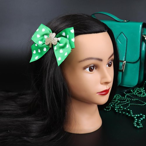 Saint Patrick’s Day Bow with Shamrock, Festive Hair Accessory with Alligator Clip, St. Patty’s Hairpiece, One Size Fits Most