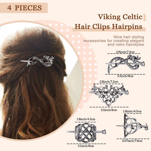 4 Pieces Retro Silver Celtic Hair Slide Hairpins and 11 Pieces Vintage Bronze Hair Sticks Hair Chopstick Vintage Hair Sticks Celtic Knot Viking Jewelry Hair Slide Pin Hair Accessories for Women Girls