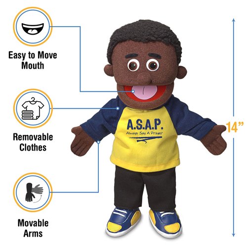 14" Always Say a Prayer, Black Boy, Christian Ministry Hand Puppet