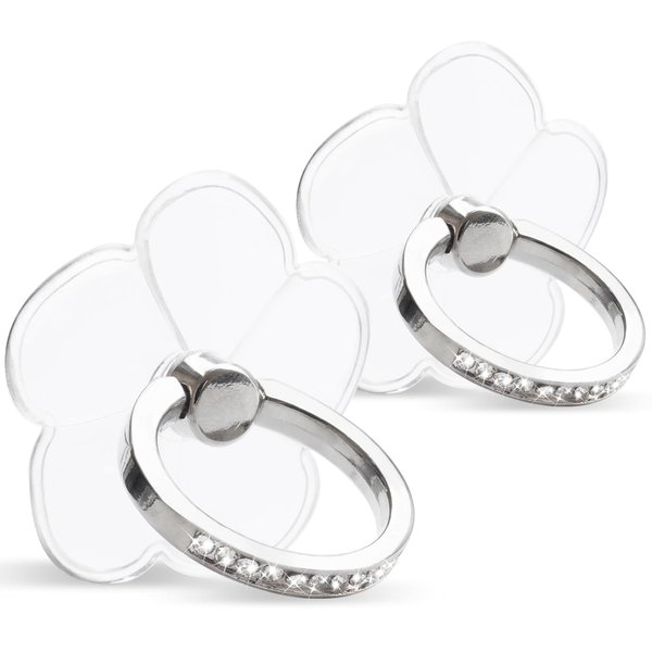 [2 Pack] Transparent Diamond Setting Cell Phone Ring Holder Stand,360 Degree Rotation and 180 Degree Adjustable Finger Ring Kickstand with Polished Electroplated Phone Grip (Lucky Straw)
