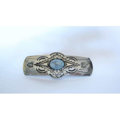 Generic Blue stone silver distressed metal native tribal hair clip barrette