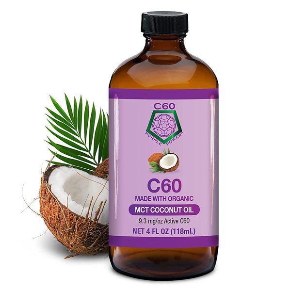 C60 Power - MCT 4-oz.- Organic Coconut MCT Oil, 4 Fl Oz, 99.99% Pure Carbon Fullerenes, Lift Oxidative Burden, Optimize Mitochondrial Function