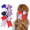 Comelodiant 4th of July Hair Ties Accessories Patriotic Fourth of July Hair Bow Tie Red White Blue Scrunchies Elastic Hair Hoops for Women Girls, 4 PCS