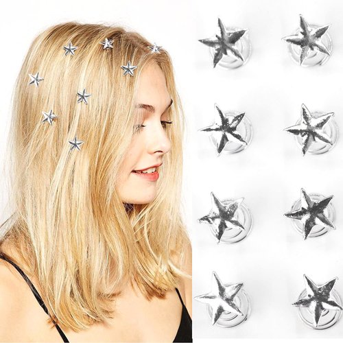 NAISKA 8PCS Gold Star Hair Accessories Spiral Hair Pins Wedding Stars Hair Clips Bridal Headpieces Decoration Loc Dreadlock Accessories Hair Jewelry for Women and Girls (Silver)