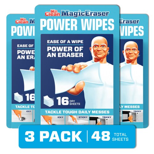 Mr. Clean Magic Eraser Cleaning Wipes For Kitchen, Bathroom, and Shower Cleaner, 48 Magic Eraser Sheets Total