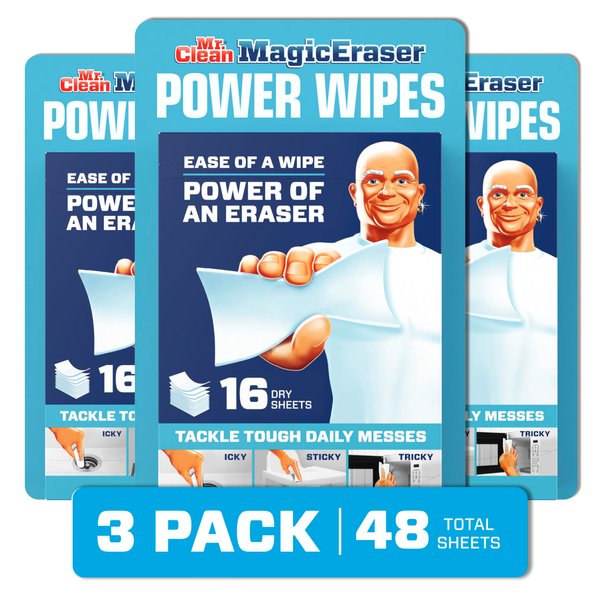 Mr. Clean Magic Eraser Cleaning Wipes For Kitchen, Bathroom, and Shower Cleaner, 48 Magic Eraser Sheets Total