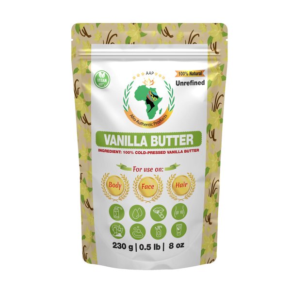 Authentic Raw Vanilla Butter | Butter | For DIY Face, Body, Hands | Unrefined | 100% Pure| Organic from Africa | Resealable Bag | 0.5 LB (230g)