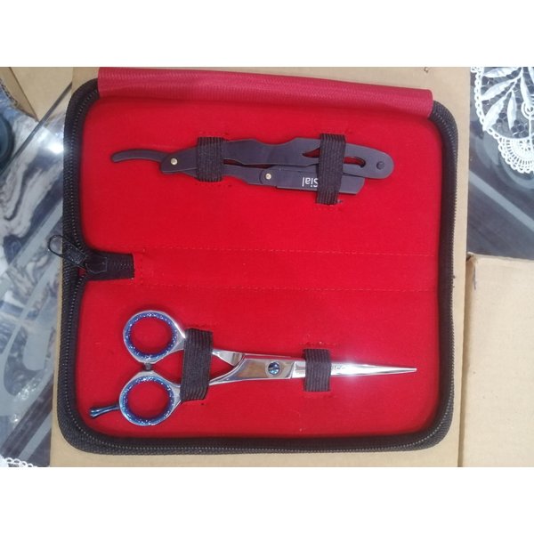 Hair Cutting Scissor and Razor Barber Shears Beauty Scissor Stainless Steel Razor Shaving Razor Grooming Kit