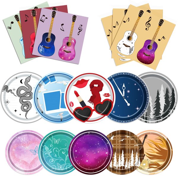 Music Themed Birthday Party Supplies 75Pcs Birthday Party Decorations Tableware Including Paper Plates Napkins for Girls Fans Birthday Party 25 Guests