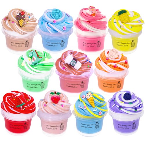 11 Packs Duo Color Butter Slime Kit with Scented DIY Slime for Girls and Boys, Super Soft, Non-Sticky Stress Relief Toy, Party Favors and Birthday Gift