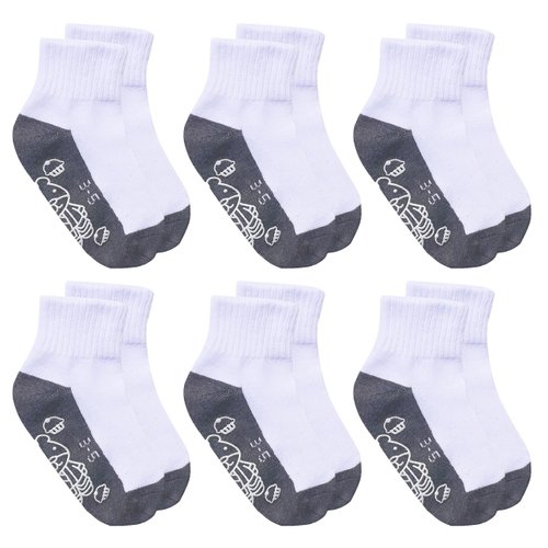 RATIVE Non Skid Anti Slip Crew Socks With Grips For Baby Infant Toddlers Kids Boys (US, Age, 5 Years, 7 Years, 6-Pairs/white-grey)