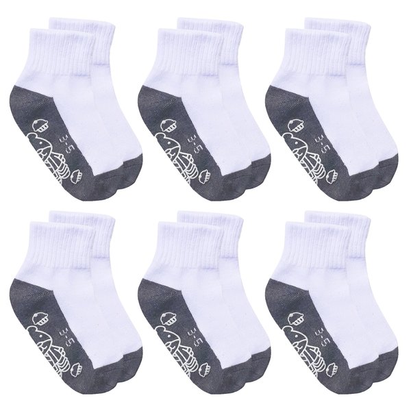 RATIVE Non Skid Anti Slip Crew Socks With Grips For Baby Infant Toddlers Kids Boys (US, Age, 5 Years, 7 Years, 6-Pairs/white-grey)