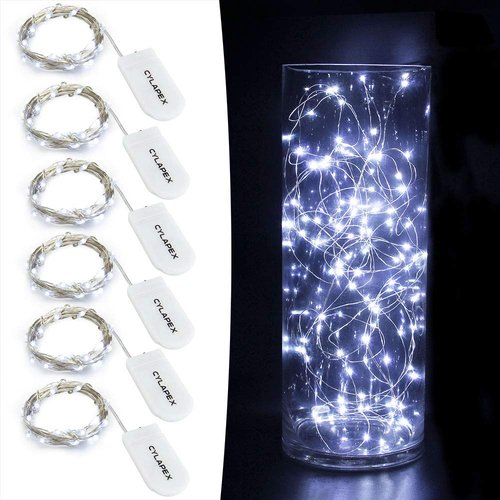 CYLAPEX 6 Pack Cool White Fairy String Lights Battery Operated Fairy Lights Firefly Lights LED Starry String Lights 3.3ft 20 LEDs Silvery Copper Wire for Christmas DIY Decoration Costume Wedding Party