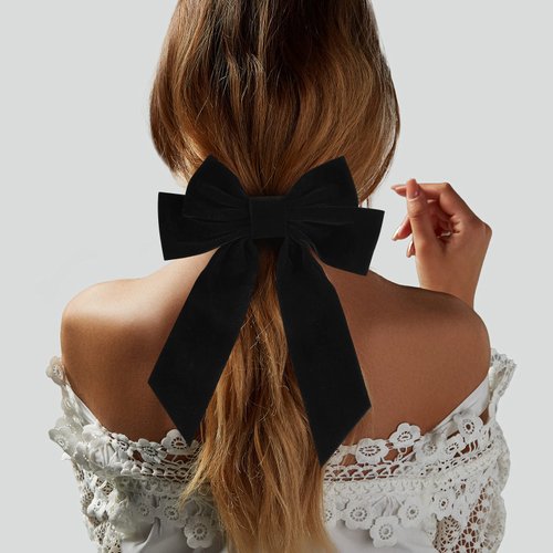 Big Hair Bows for Women Girl, 7" Velvet Black Hair Clip Accessories, Gift for Mom, Elegant Hair Decor for Wedding Prom Dating