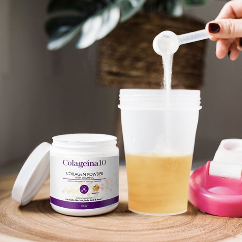 Colageina 10 Hydrolyzed Collagen Powder with Vitamin C - Anti-Aging Dietary Supplement for Healthy Skin, Hair, Nails, Joints, and Bones - 6.9 oz (195 gr)