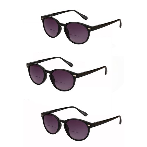 Mass Vision 3 Pair of The Brilliance Unisex Bifocal Reading Sunglasses - Soft Pouches Included (Black, 1.25)