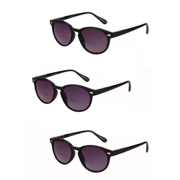 Mass Vision 3 Pair of The Brilliance Unisex Bifocal Reading Sunglasses - Soft Pouches Included (Black, 1.25)