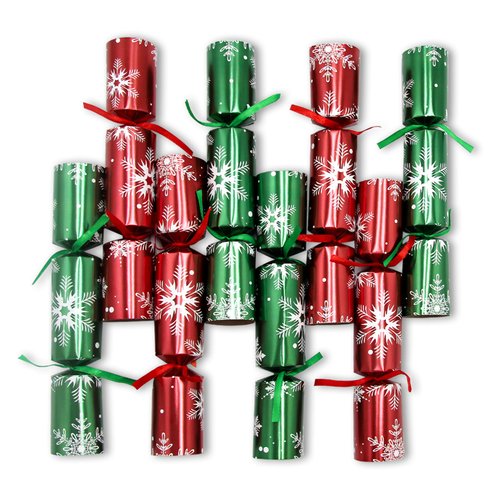 GADMEXILY 8 Pack Christmas Party Table Favor Non-Snap Crackers Red Green Snowflake Design, with Party Hat, Joke & Little Gift Inside, Xmas Gift, Christmas Seasonal Holiday Dinner Traditions
