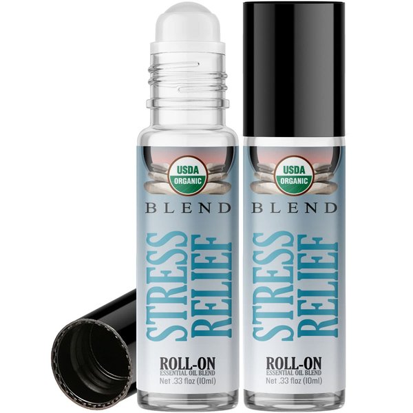 Healing Solutions HSO - Organic Stress Relief Essential Oil Roll On (2 Pack) USDA Certified, Aromatherapy, Meditation Accessories, Self Care