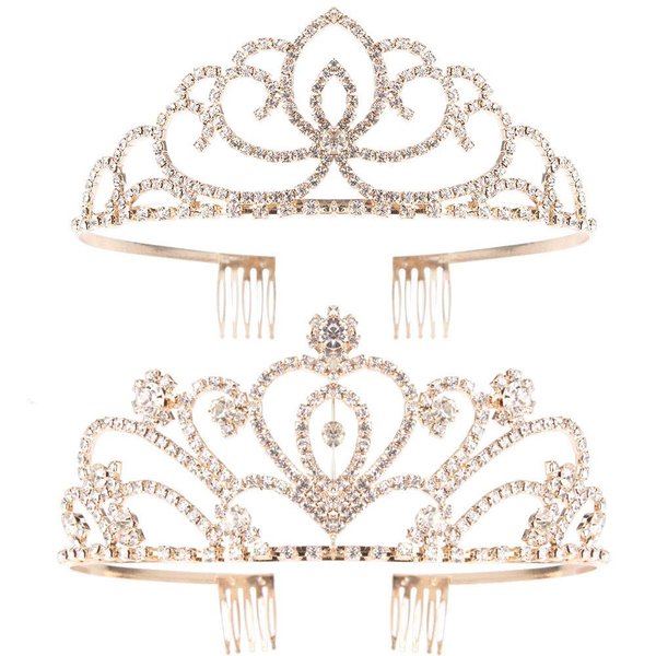 Exacoo Pack of 2 Rhinestone Tiara Crown Exquisite Headband Comb Pin Wedding Christmas Bridal Party Birthday Tiaras