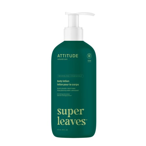 ATTITUDE Body Lotion, EWG Verified Moisturizer, Vegan Skin Care Products, Non-Greasy, Hydrating for Dry Skin, Cruelty Free, Soothing, Olive Leaves, 16 Fl Oz