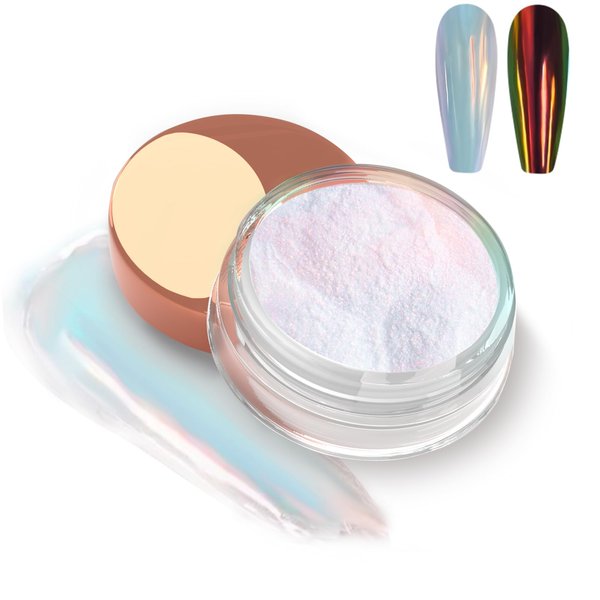 Allstarry Unicorn Chrome Nail Powder, Aurora Mermaid Iridescent White Pearl Nail Chrome Powder Pigment Glitter Fairy Dust for Nail Art, Manicure, Gel Nail Polish - Sunset Field