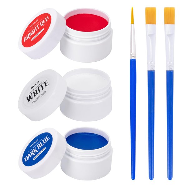 Red White and Blue Face Paint-USA American Flag Patriotic Stripe Fan Face Body Paint,Independence Day Face Painting Kit for Sports Makeup,4th of July 3 Colors Paint Set for Baseball Softball Players