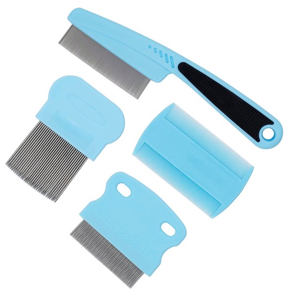 GNAWRISHING Flea Comb 4-Pieces Jade Green with High Strength Teeth Durable Pet Tear Stain Remover Combs, Dog Cat Grooming Set Effective Float Hair Remover