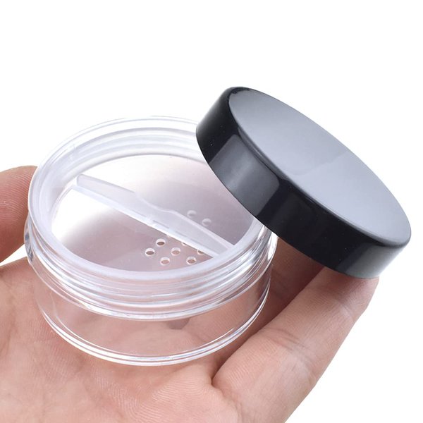 HAHIYO 3Pcs 20ml/0.68oz Plastic Empty Travel Powder Container Small Loose Powder Compact Case Makeup Cosmetic Jar Refillable Powder Box No Leak Powder Holder with Rotatable Sifter and Black Screw Lid